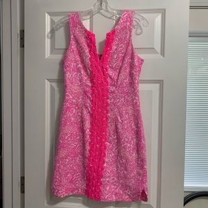 Lilly Pulitzer See Ya Later hot pink/white shift dress EUC